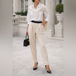 Alice & Olivia Tapered Straight Leg High Rise Trouser Pant 6 beige old money